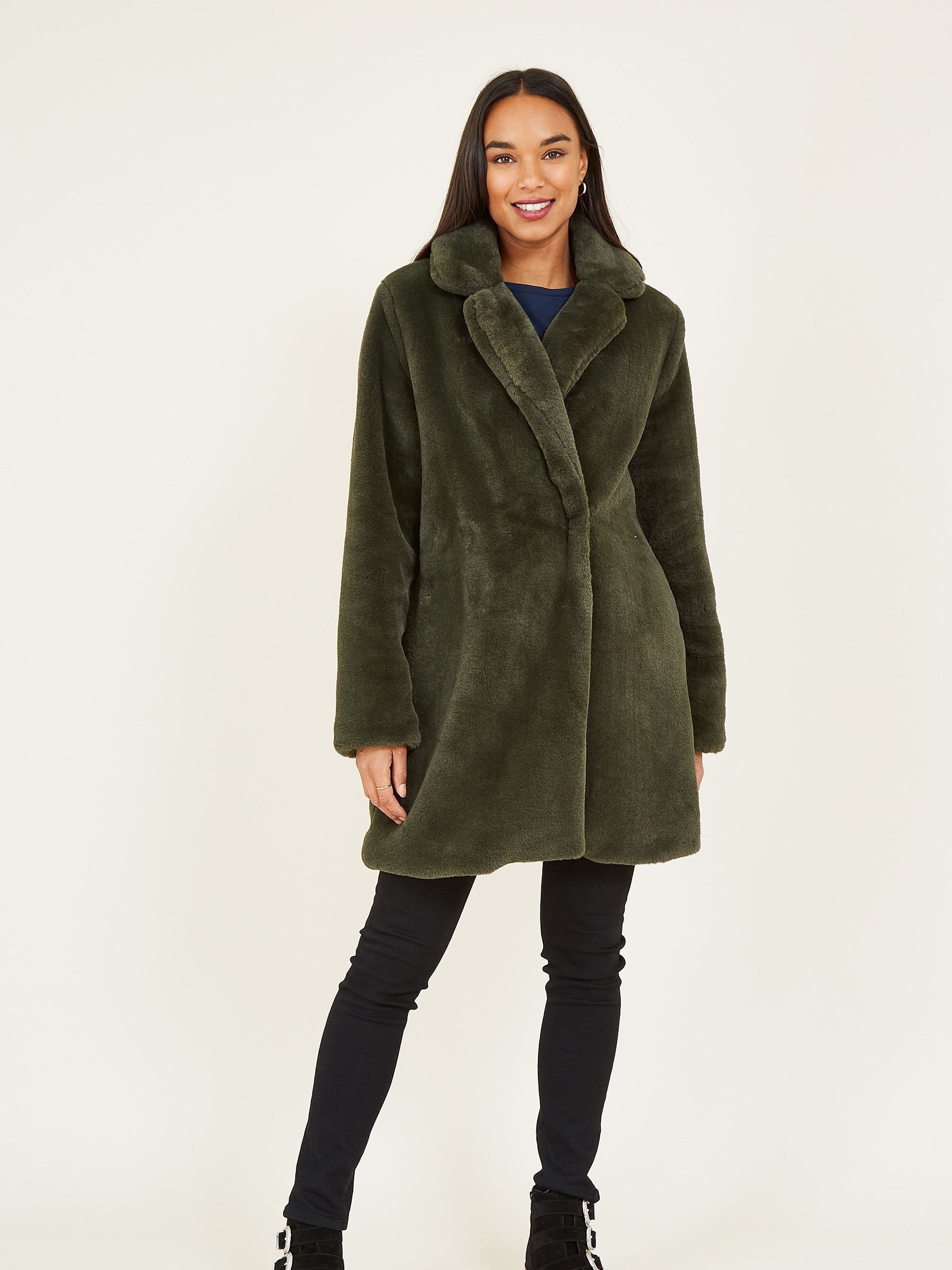 Buy Yumi Khaki Green Faux Fur Coat from the Next UK online shop