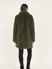 Yumi Khaki Green Faux Fur Coat - Image 4 of 5