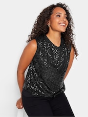 M&Co Black Sequin Tie Back Top - Image 1 of 4