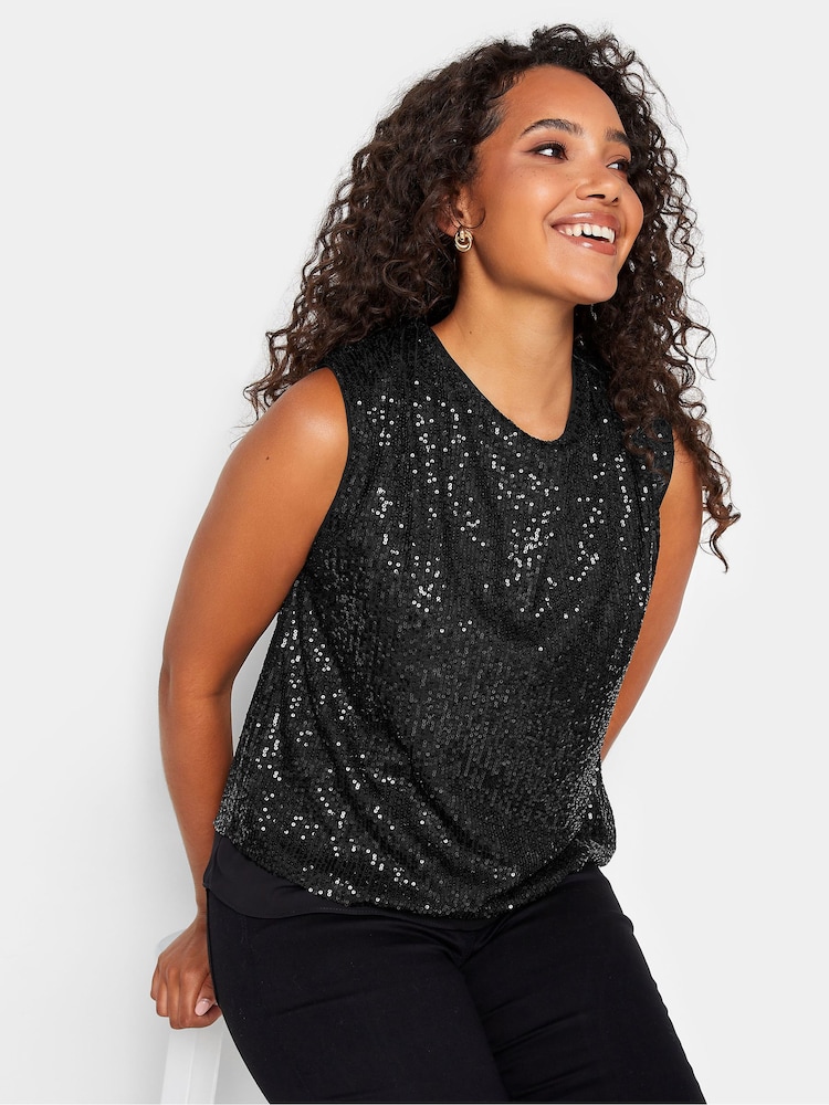 M&Co Black Sequin Tie Back Top - Image 1 of 4 M&Co Black Sequin Tie Back Top - Image 1 of 4