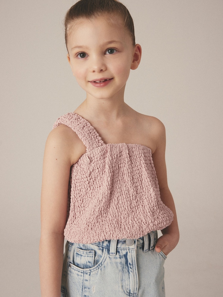 Pink One Shoulder Texture Bubble Top (3-16yrs) - Image 1 of 7