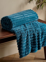 Catherine Lansfield Teal Soft and Cosy Ribbed Faux Fur Throw - Image 1 of 4