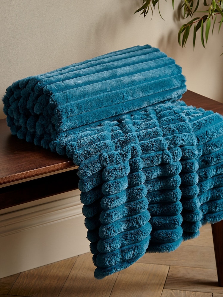 Catherine Lansfield Soft and Cosy Ribbed Faux Fur Throw - Image 1 of 4 Catherine Lansfield Soft and Cosy Ribbed Faux Fur Throw - Image 1 of 4