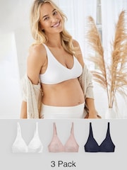 White/Navy Blue/Pink Non Pad Non Wire Cotton Blend Ultimate Comfort Bras 3 Pack - Image 1 of 11