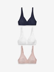 White/Navy Blue/Pink Non Pad Non Wire Cotton Blend Ultimate Comfort Bras 3 Pack - Image 8 of 11