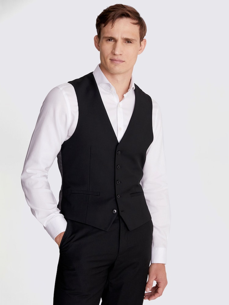 MOSS Black Slim Stretch Suit: Waistcoat - Image 1 of 4
