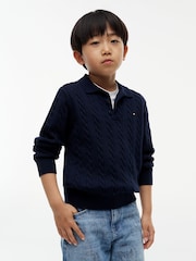 Tommy Hilfiger Blue Cable Knit Polo Jumper - Image 1 of 6
