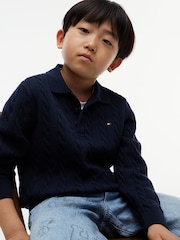 Tommy Hilfiger Blue Cable Knit Polo Jumper - Image 3 of 6