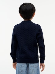 Tommy Hilfiger Blue Cable Knit Polo Jumper - Image 4 of 6