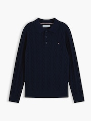 Tommy Hilfiger Blue Cable Knit Polo Jumper - Image 5 of 6