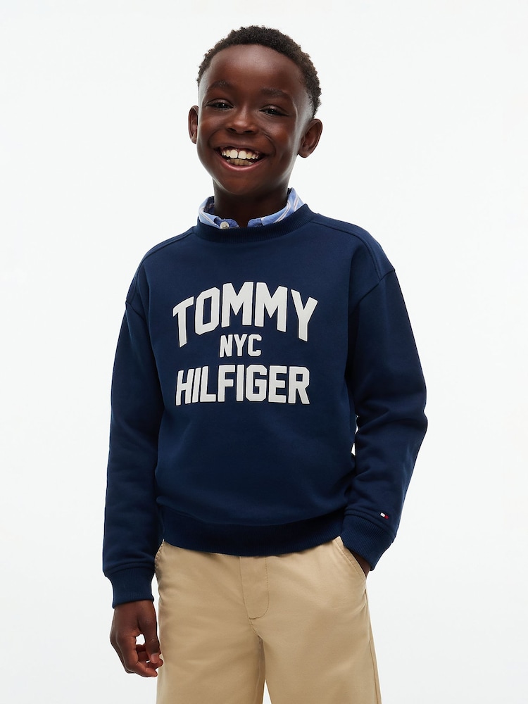 Көк - Tommy Hilfiger логотипі бар замша түсті жағасы бар свитшот - 6суретінің 1 суреті