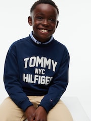 Көк - Tommy Hilfiger логотипі бар замша түсті жағасы бар свитшот - 6суретінің 3 суреті