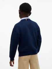 Көк - Tommy Hilfiger логотипі бар замша түсті жағасы бар свитшот - 6суретінің 4 суреті