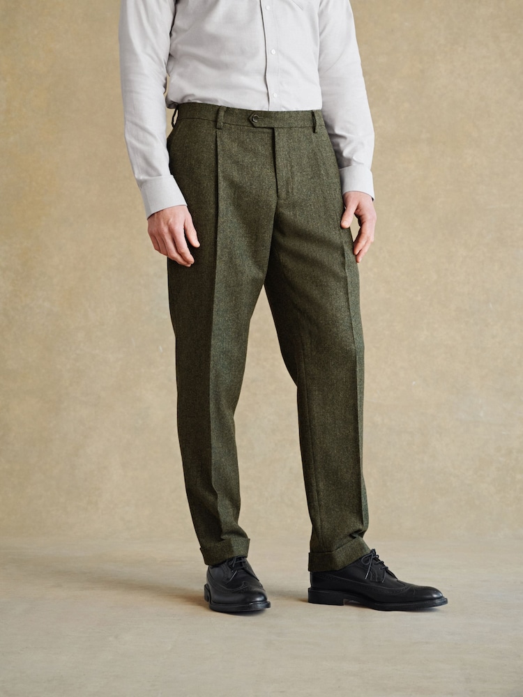 Barbour® Green Donegal Slim Fit Suit Trousers - Image 2 of 6