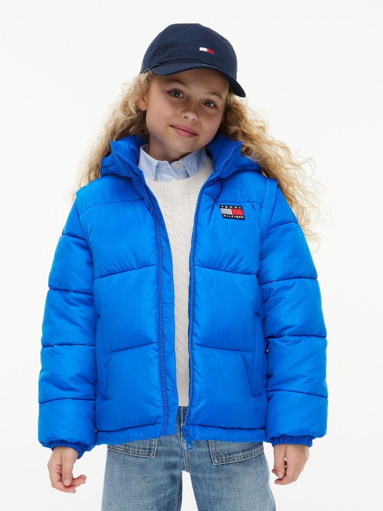 Tommy Hilfiger Blue Heritage Back Logo Ripstop Puffer Jacket with Removable Sleeves - Image 1 of 6 Tommy Hilfiger Blue Heritage Back Logo Ripstop Puffer Jacket with Removable Sleeves - Image 1 of 6