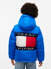 Tommy Hilfiger Blue Heritage Back Logo Ripstop Puffer Jacket with Removable Sleeves - Image 3 of 6