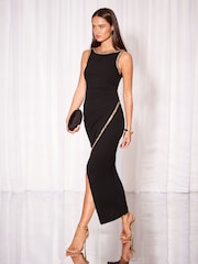Lipsy Multi Colour Diamante Trim Maxi Bodycon Dress - Larawan 5 ng 6