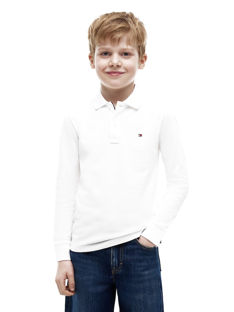 לבן - Tommy Hilfiger חולצת פולו בייסיק בגזרה רגילה עם שרוול ארוך - תמונה 1 מתוך 6