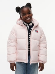 Tommy Hilfiger Pink Heritage Back Logo Ripstop Puffer Jacket with Removable Sleeves - Image 1 of 9