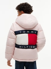Tommy Hilfiger Pink Heritage Back Logo Ripstop Puffer Jacket with Removable Sleeves - Image 8 of 9