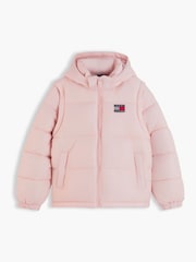 Tommy Hilfiger Pink Heritage Back Logo Ripstop Puffer Jacket with Removable Sleeves - Image 9 of 9