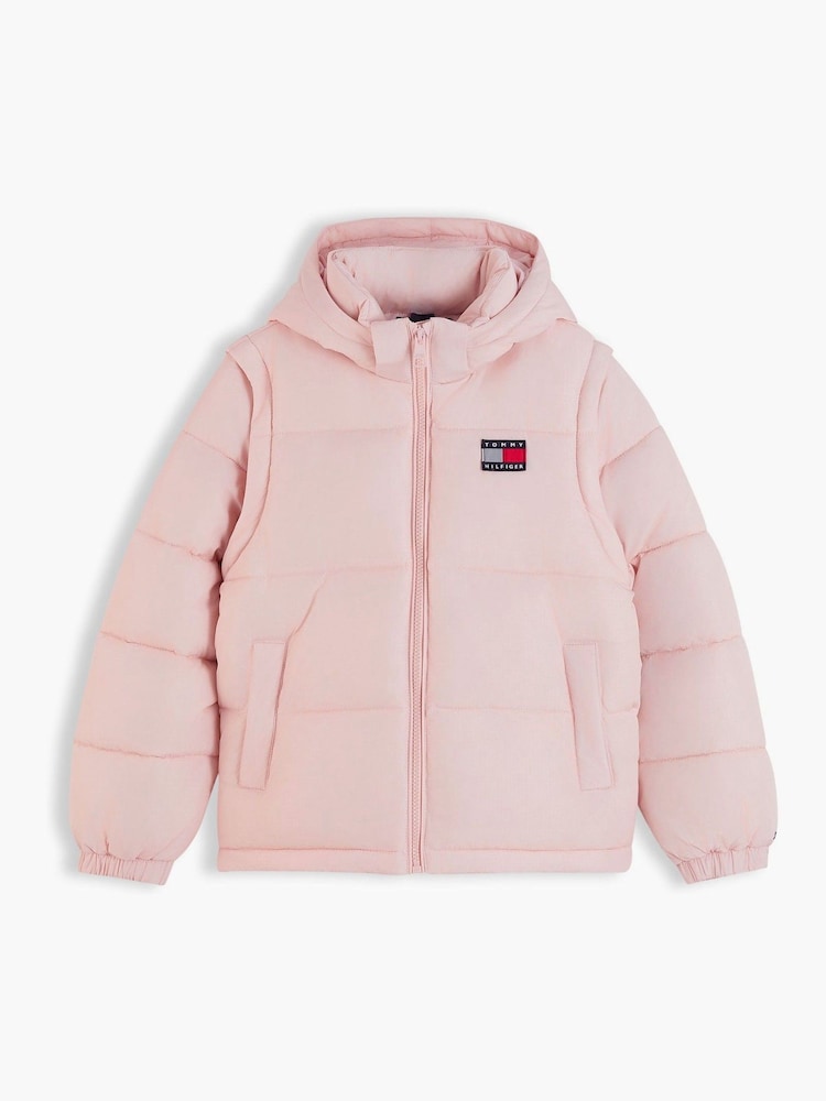 Tommy Hilfiger Pink Heritage Back Logo Ripstop Puffer Jacket with Removable Sleeves - Image 9 of 9 Tommy Hilfiger Pink Heritage Back Logo Ripstop Puffer Jacket with Removable Sleeves - Image 9 of 9