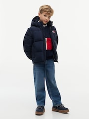 Tommy Hilfiger Dark Blue Heritage Back Logo Ripstop Puffer Jacket with Removable Sleeves - Image 2 of 7