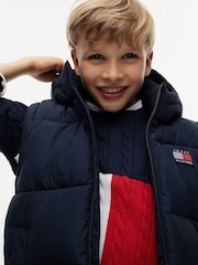 Tommy Hilfiger Dark Blue Heritage Back Logo Ripstop Puffer Jacket with Removable Sleeves - Image 3 of 7