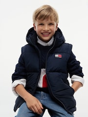 Tommy Hilfiger Dark Blue Heritage Back Logo Ripstop Puffer Jacket with Removable Sleeves - Image 4 of 7