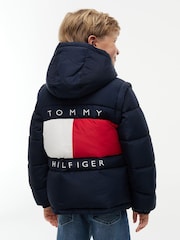 Tommy Hilfiger Dark Blue Heritage Back Logo Ripstop Puffer Jacket with Removable Sleeves - Image 5 of 7