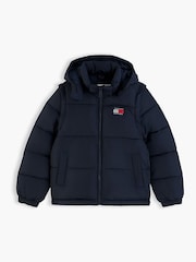Tommy Hilfiger Dark Blue Heritage Back Logo Ripstop Puffer Jacket with Removable Sleeves - Image 6 of 7