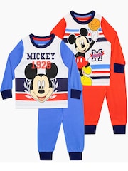 Character Red 100% Cotton Mickey Mouse Pyjamas 2 Pack - Image 1 of 5