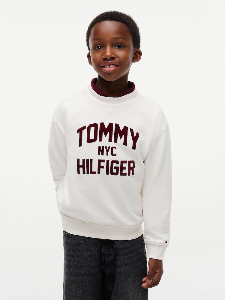 Ақ - Tommy Hilfiger логотипі бар замша түсті жағасы бар свитшот - 6суретінің 1 суреті