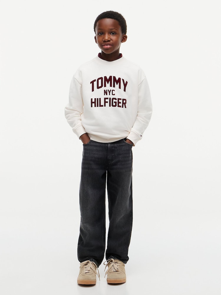 Ақ - Tommy Hilfiger логотипі бар замша түсті жағасы бар свитшот - 6суретінің 2 суреті