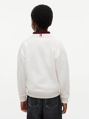 Ақ - Tommy Hilfiger логотипі бар замша түсті жағасы бар свитшот - 6суретінің 4 суреті