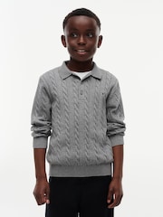 Tommy Hilfiger Grey Cable Knit Polo Jumper - Image 1 of 6