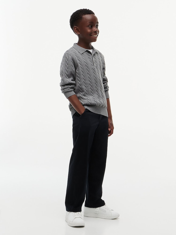 Tommy Hilfiger Grey Cable Knit Polo Jumper - Image 2 of 6 Tommy Hilfiger Grey Cable Knit Polo Jumper - Image 2 of 6