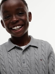 Tommy Hilfiger Grey Cable Knit Polo Jumper - Image 3 of 6