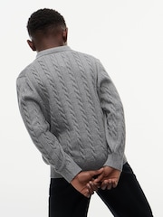 Tommy Hilfiger Grey Cable Knit Polo Jumper - Image 4 of 6