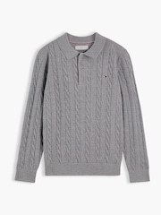 Tommy Hilfiger Grey Cable Knit Polo Jumper - Image 5 of 6