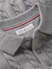 Tommy Hilfiger Grey Cable Knit Polo Jumper - Image 6 of 6