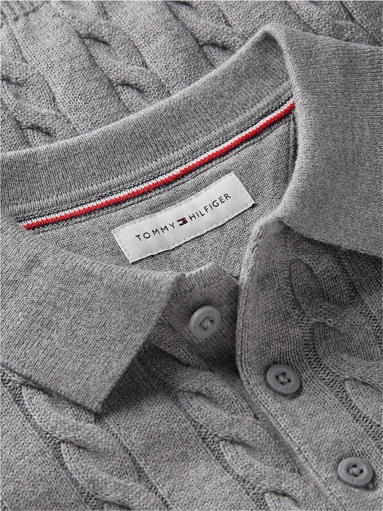 Tommy Hilfiger Grey Cable Knit Polo Jumper - Image 6 of 6 Tommy Hilfiger Grey Cable Knit Polo Jumper - Image 6 of 6