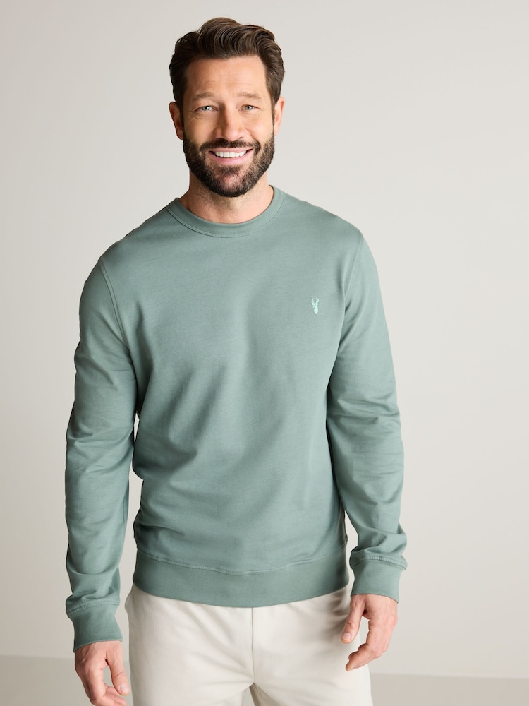 Green 100% Cotton Lightweight Crew Neck Sweatshirt - Image 1 of 7