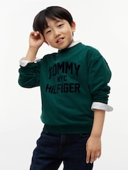 Жасыл - Tommy Hilfiger логотипі бар замша түсті жағасы бар свитшот - 5суретінің 1 суреті