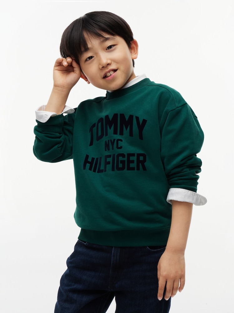 Жасыл - Tommy Hilfiger логотипі бар замша түсті жағасы бар свитшот - 5суретінің 1 суреті