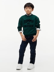Жасыл - Tommy Hilfiger логотипі бар замша түсті жағасы бар свитшот - 5суретінің 2 суреті