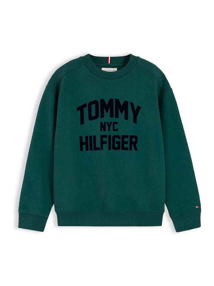 Жасыл - Tommy Hilfiger логотипі бар замша түсті жағасы бар свитшот - 5суретінің 5 суреті