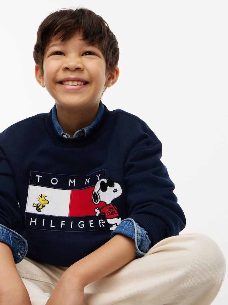 Tommy Hilfiger Blue Peanuts® Flag Graphic Embroidery Jumper - Image 2 of 3 Tommy Hilfiger Blue Peanuts® Flag Graphic Embroidery Jumper - Image 2 of 3