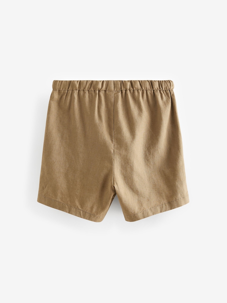 Tan Brown Linen Blend Pull-On Shorts (3mths-7yrs) - Image 2 of 5 Tan Brown Linen Blend Pull-On Shorts (3mths-7yrs) - Image 2 of 5