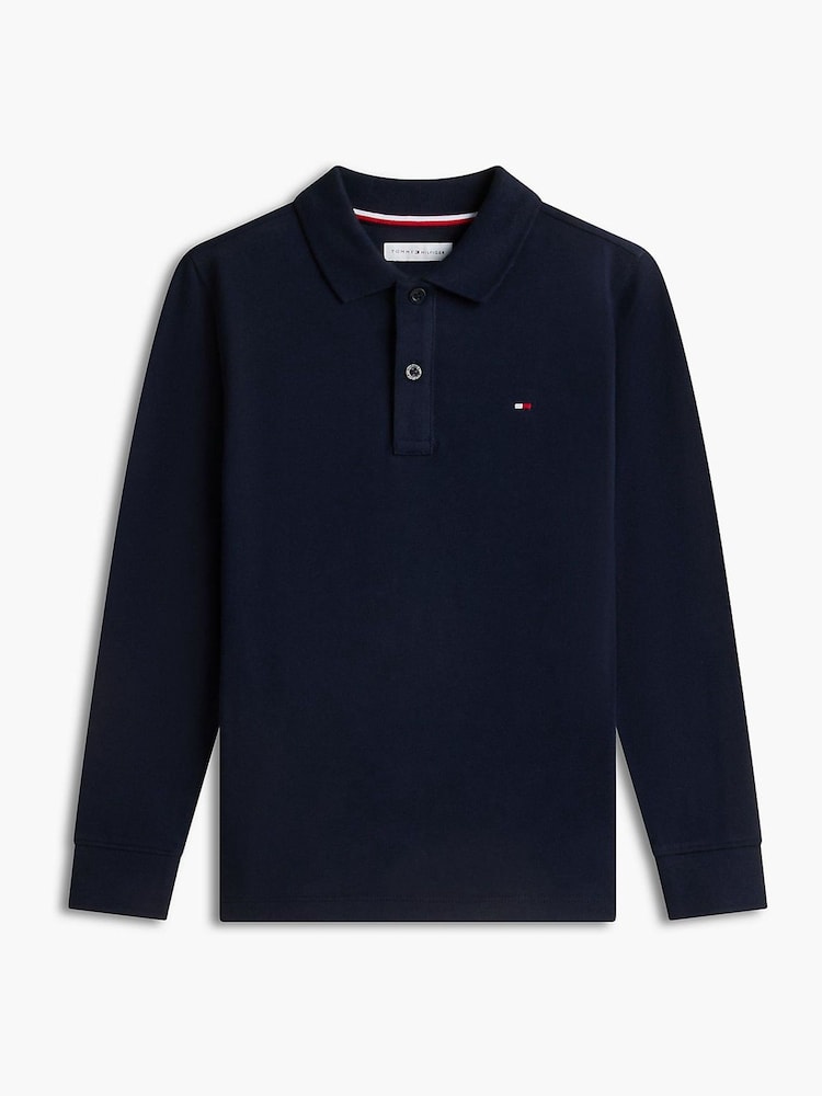Tommy Hilfiger Blue Essential Regular Fit Long Sleeve Polo Shirt - Image 5 of 5 Tommy Hilfiger Blue Essential Regular Fit Long Sleeve Polo Shirt - Image 5 of 5